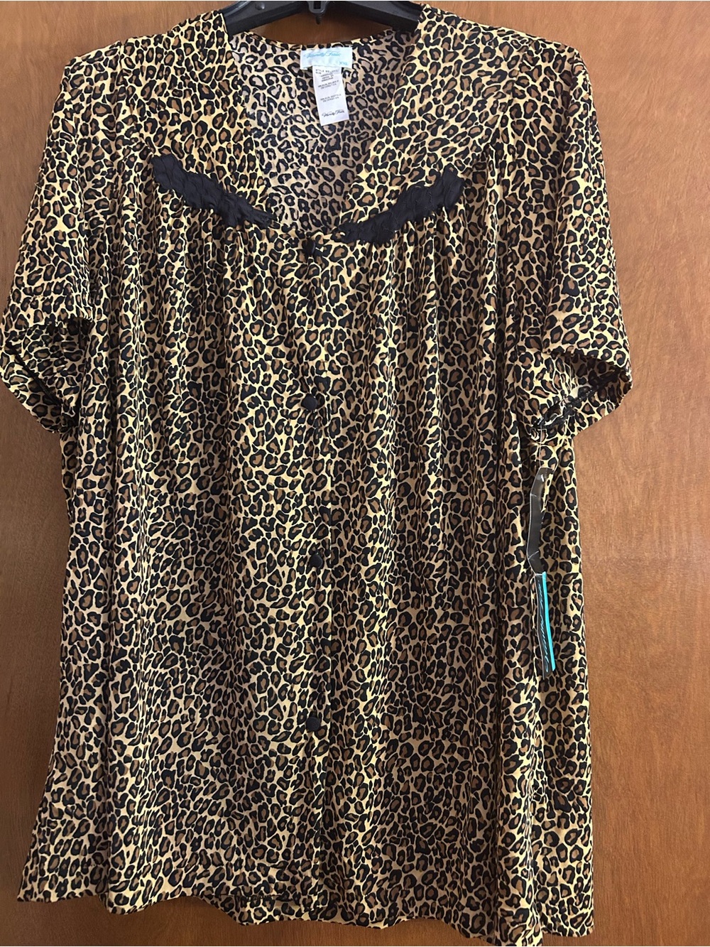 Leopard Print Button-Front Women’s night shirt with Black Trim